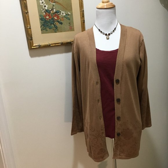 NWT 🎁 J. Jill Light Brown Y2K Baroque Cardigan - Picture 2 of 14